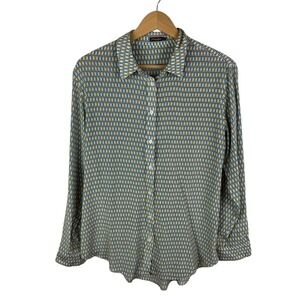 J McLaughlin 100% Silk‎ Button Down Blouse Large Buckle Long Sleeve Lightweight